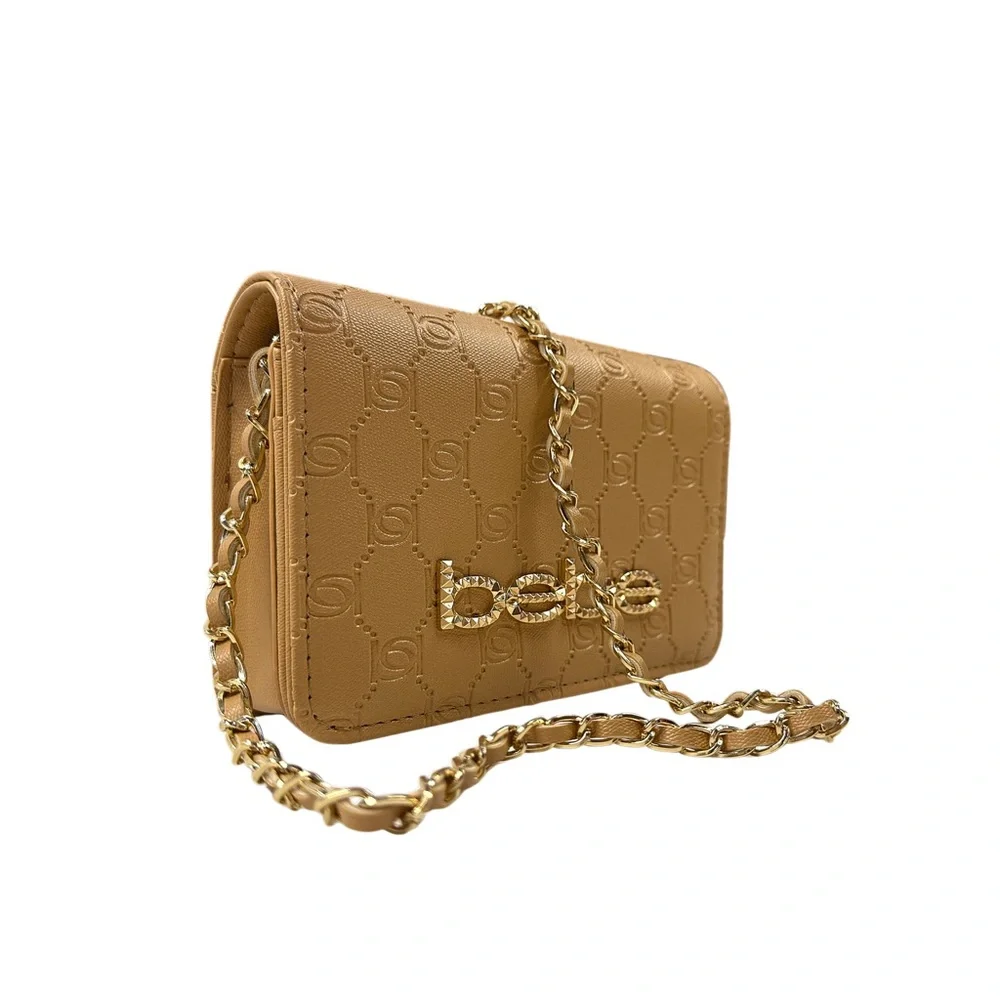NWT Bebe Gold Chain Natural Tan Women's Crossbody Bag - Picture 1 of 5